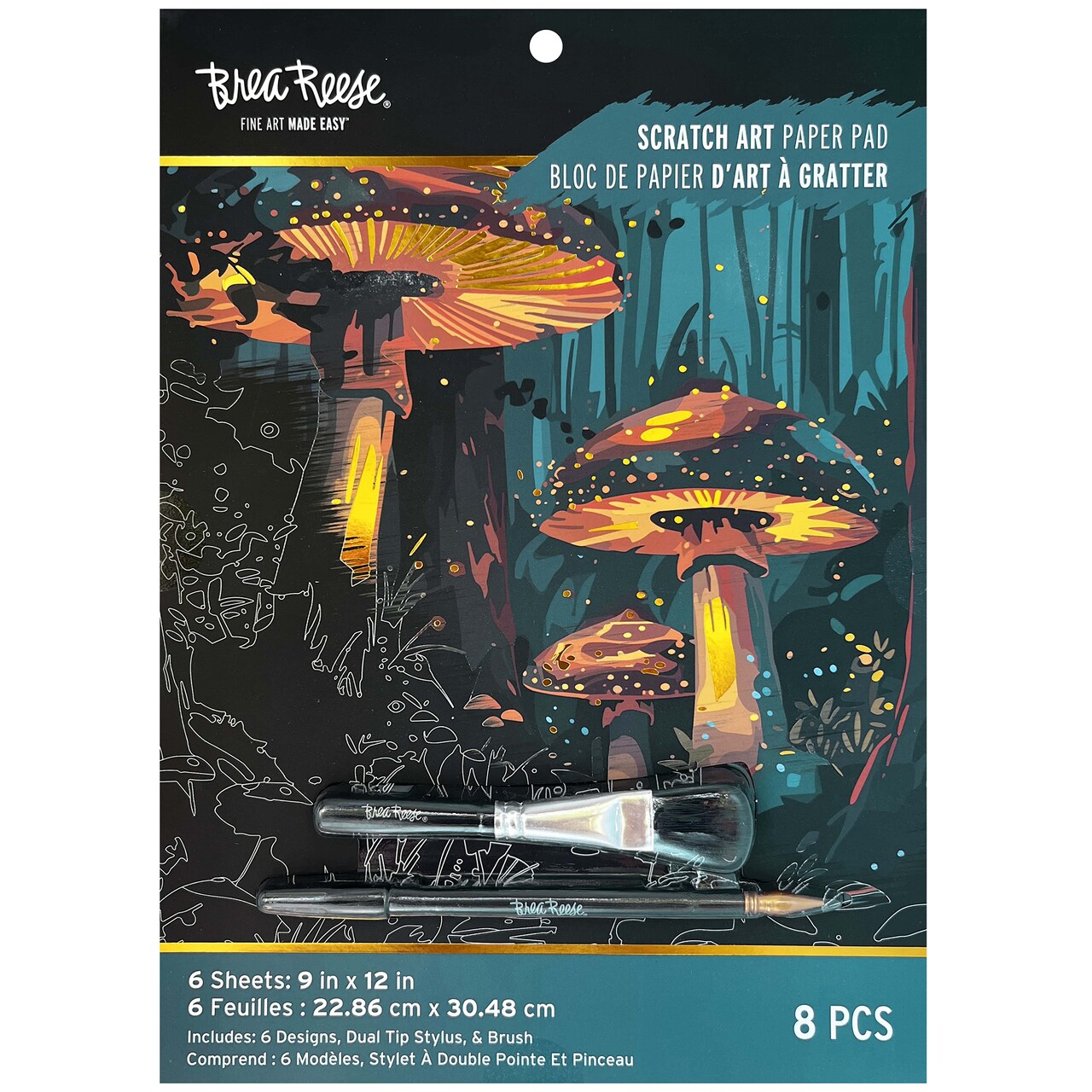 Brea Reese: Scratch Art Paper Pad - Magical Forest - 6 Designs, Guided Art, Metallic Accents, Stylus & Brush, Perforated 9x12" Pages, DIY Adult Craft